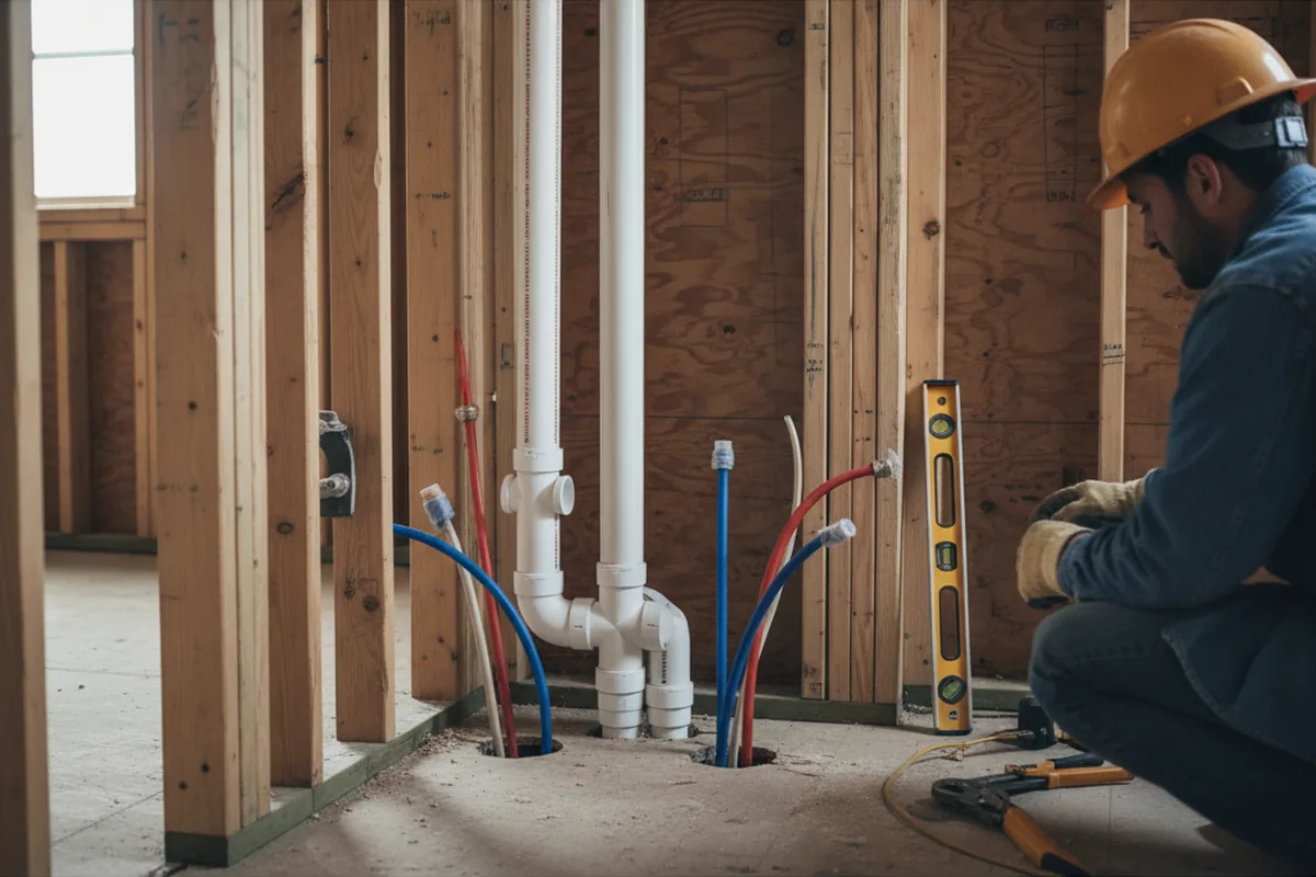 Drain and supply rough-in during Sump Pump Repair in Plymouth